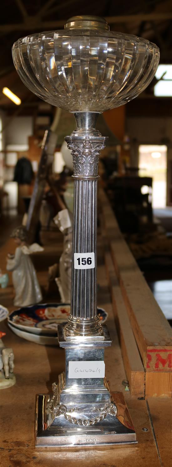Silver Corintian column oil lamp